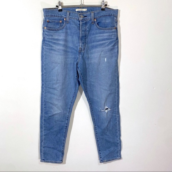 Levi's Wedgie Skinny High Rise Waisted Jeans Distressed Hole Knee 32 - Picture 1 of 6